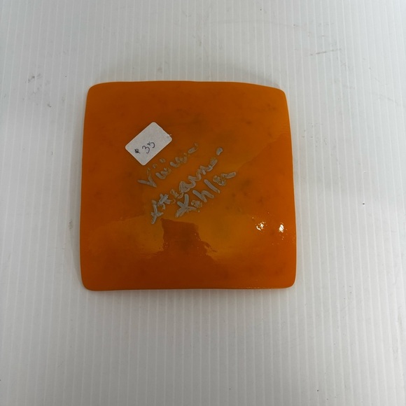 Flower Square Curled Edge Fused Art Glass Dish Trinket Coin Tray Signed - Picture 3 of 5